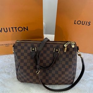 Louis Vuitton Brown Damier Ebene Crossbody Bag with Gold Hardware